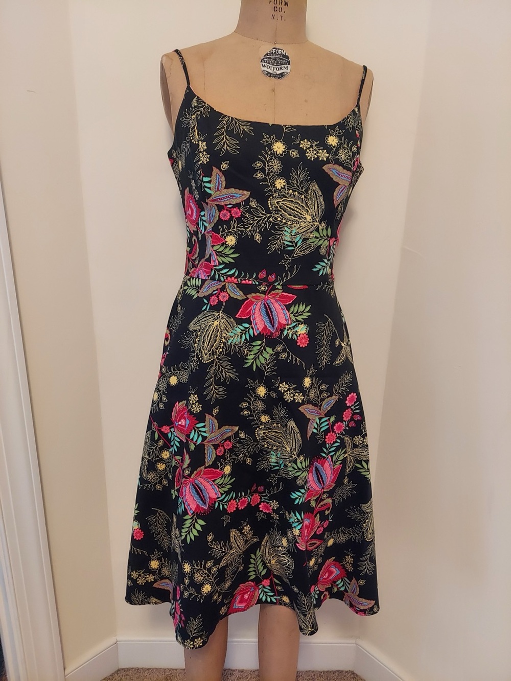 Jessica Howard Black Midi Dress with Pink & Green Floral Embroidery